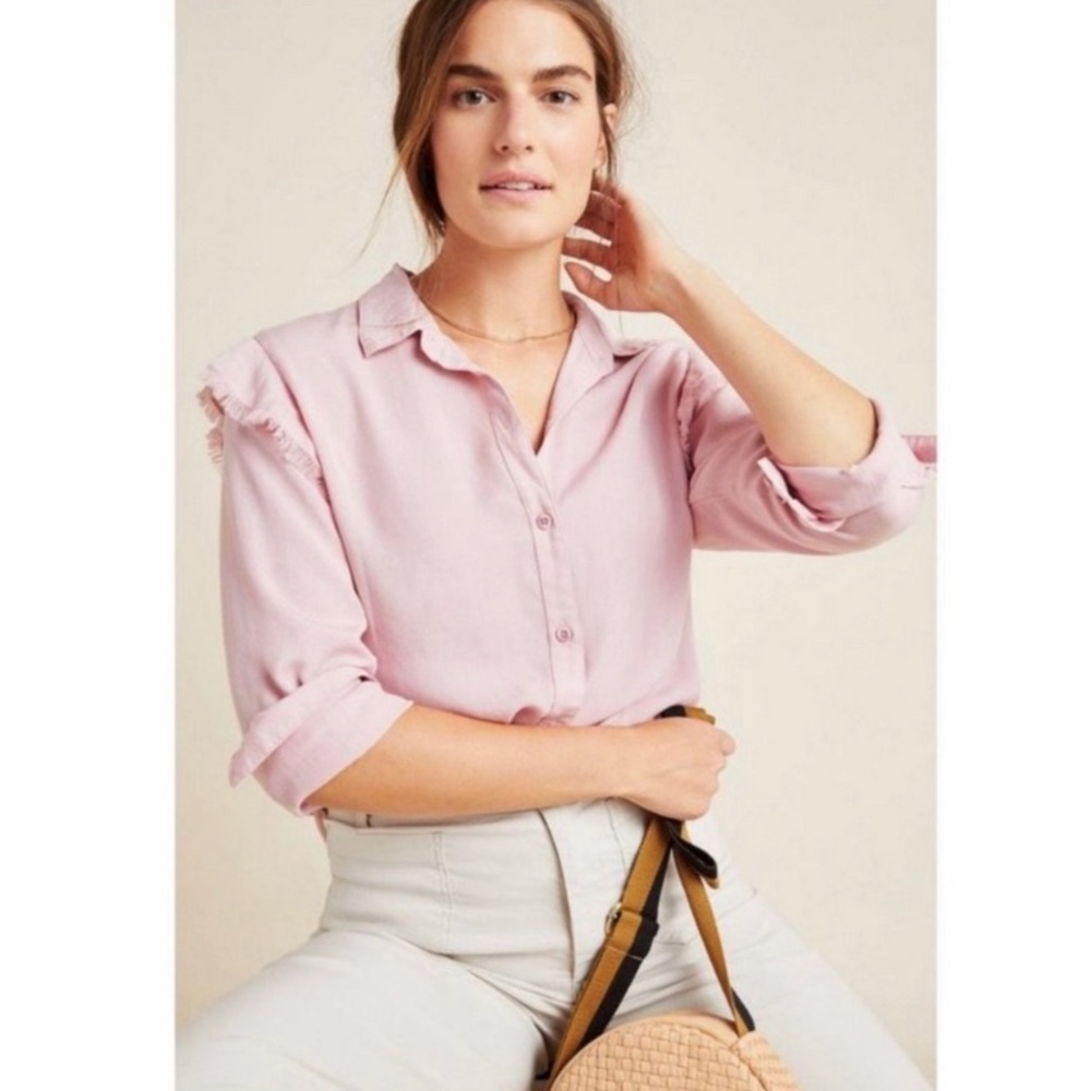 Anthropologie Cloth & Stone Ruffled Fray Button Down